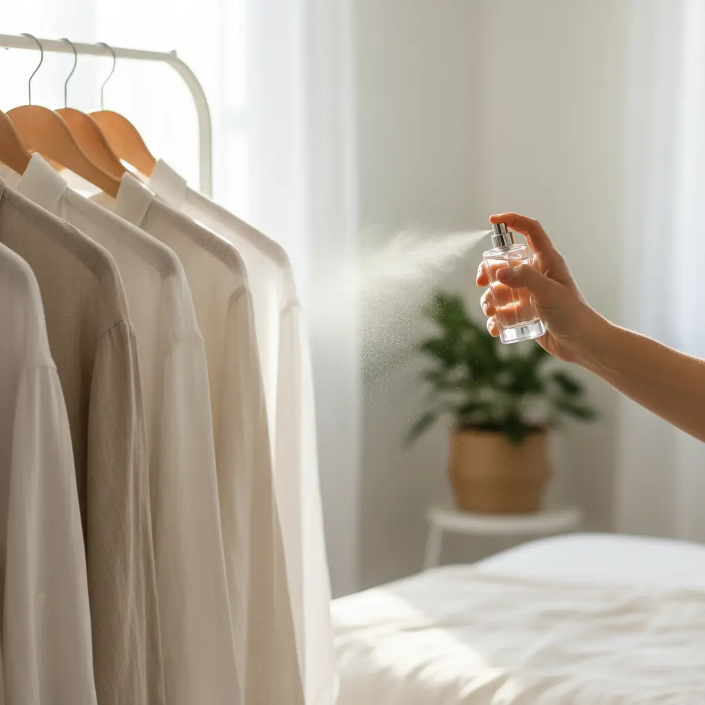 Lightly misting perfume on a light linen shirt to make the scent last longer in heat.