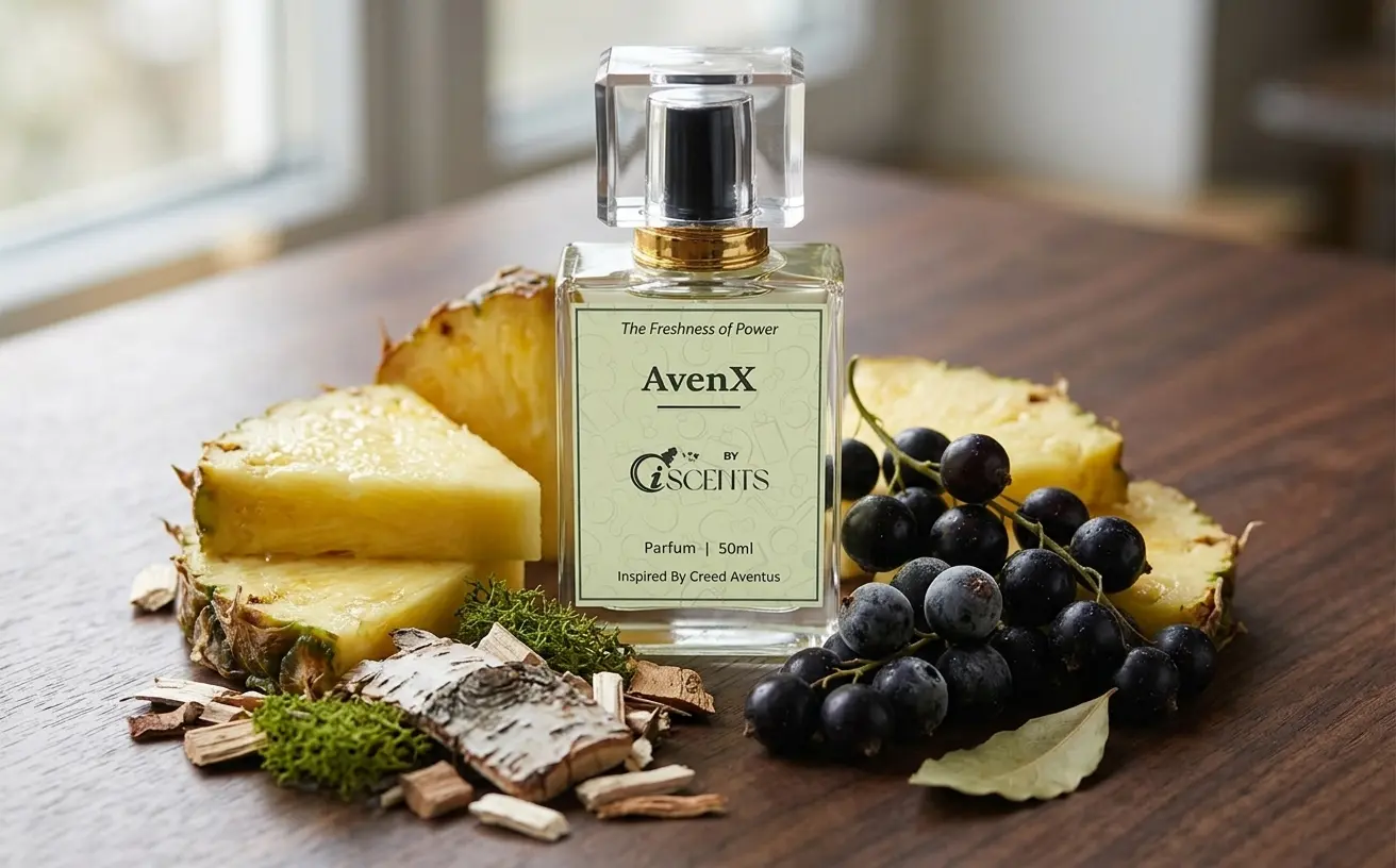 iScents AvenX Extrait de Parfum bottle with notes of pineapple and birch wood